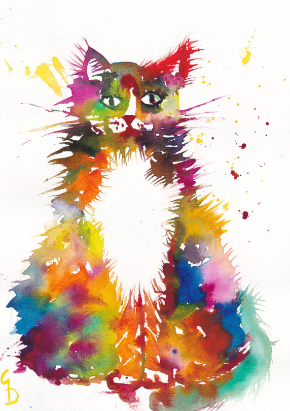 bunte Katze, A4, verkauft