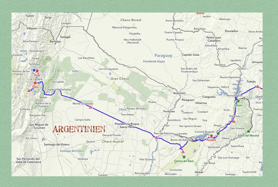Unsere Strecke in Argentinien vom 02. August - 12. August 2023