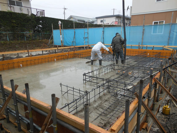 新田の家Ⅰ　安曇野市　新築工事　長野県松本市の建築家　建築設計事務所　設計監理　現場監理　基礎工事　コンクリート打設