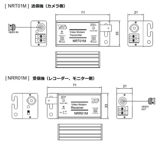 AHDノイズ除去機  NRC01M 寸法図