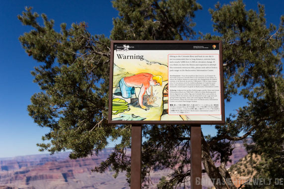 grand,canyon,schild,warning,southkaibabtrail,arizona,colorado,tipps