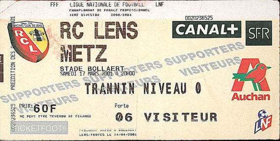 17 mars 2001: RC Lens - FC Metz - 28ème Journée - Championnat de France (1/1- 39.970 spect.)