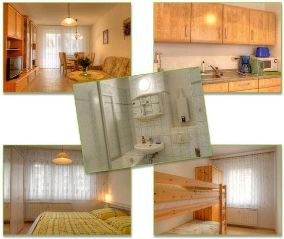 Fotokollage der Gästewohnung mit allen Fotos im Überblick.