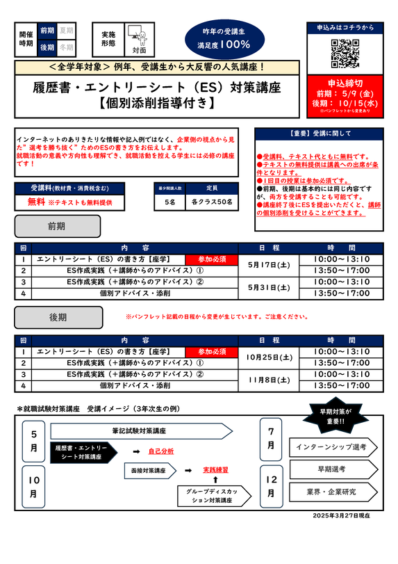履歴書・エントリーシート（ES）対策講座【個別添削指導付き】カリキュラム