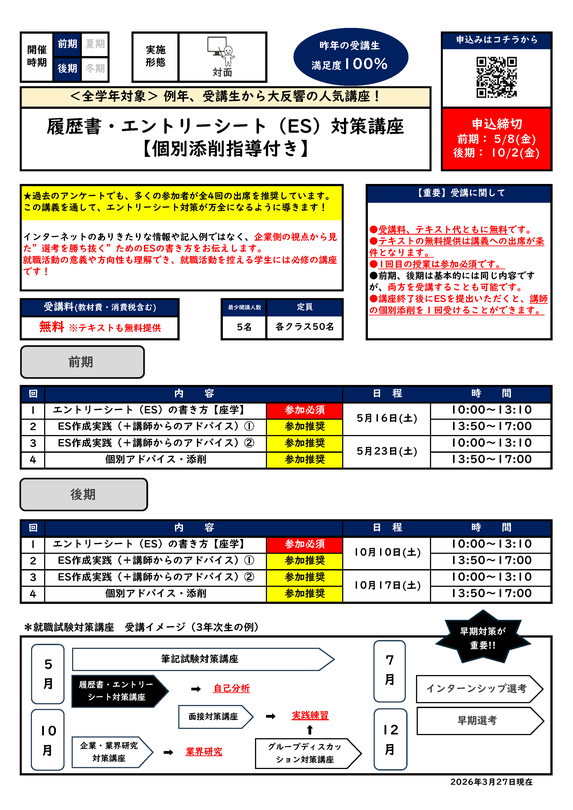 履歴書・エントリーシート（ES）対策講座【個別添削指導付き】カリキュラム