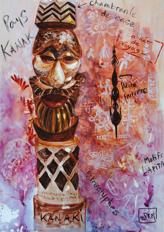 peinture-acrylique-aquarelle-papier-lanvanguard-totem-kanak-roussel-meric-art