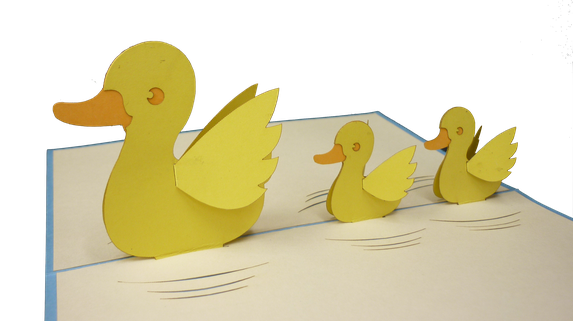 carte pop up canards, carte de naissances petits canards