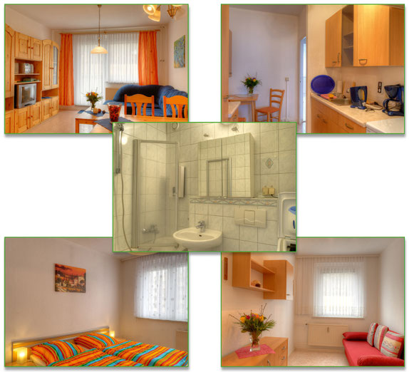 Fotokollage der Gästewohnung mit allen Fotos im Überblick.