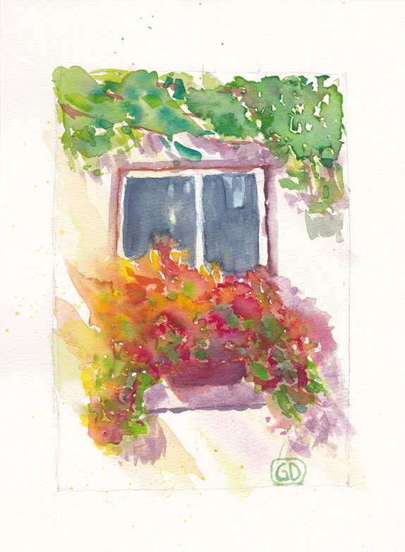 Blumen am Fenster, 19x27cm, (verkauft)