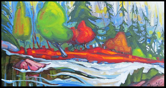 Rivière Shawinigan 16x30 huile sur panneau