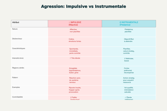 Agression Impulsive vs Instrumentale : Caractéristiques, déclencheurs et mécanismes