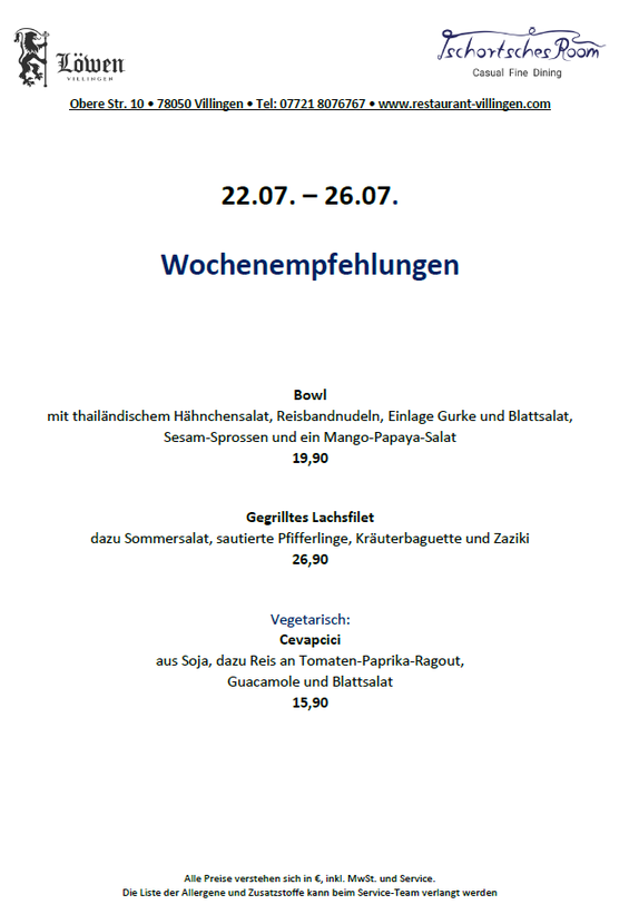 Mittagstisch Lunch Villlingen Gasthaus Löwen Tschortsches Room Mittagessen Restaurant Tagesessen Innenstadt