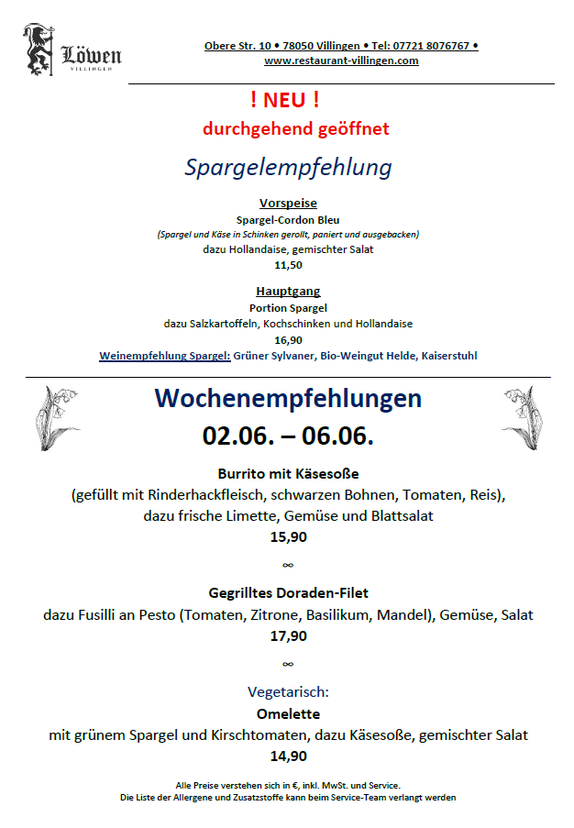Mittagstisch Lunch Villlingen Gasthaus Löwen Tschortsches Room Mittagessen Restaurant Tagesessen Innenstadt Villingen-Schwenningen