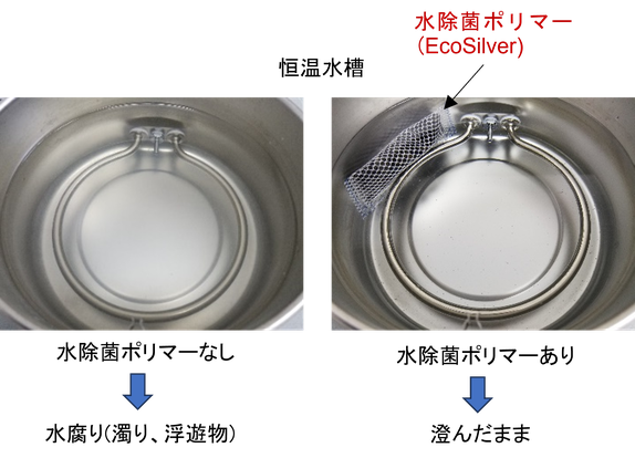 水除菌ポリマーを入れておくだけで水替えをしなくても恒温槽の水をきれいに保てます