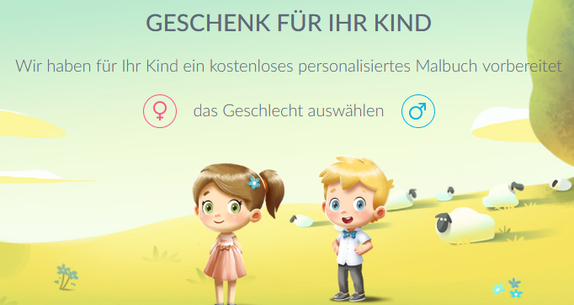 Screenshot der Landingpage: Aktion kostenloses personalisiertes Malbuch (Hurra Helden)