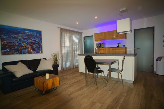 Wohnbereich und Küche der Ferienwohnung in Kaiserslautern Dansenberg