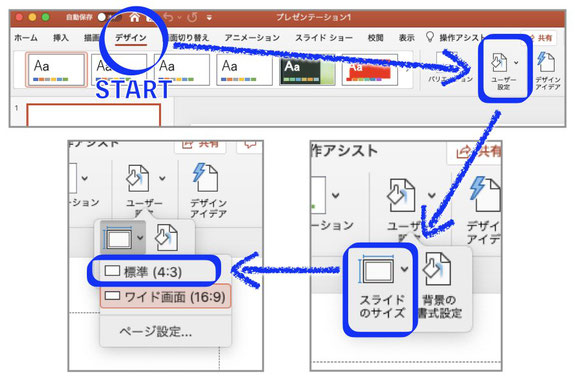 PowerPointでスライドサイズを変更する