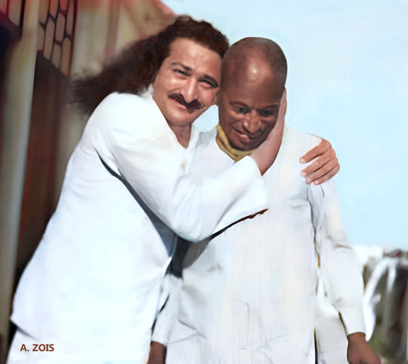 1940. Meher Baba with Mohammed Mast. Image rendition by Anthony Zois.