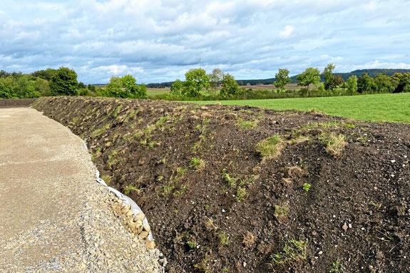 Zwischenlagerung und Sicherung von Oberboden - Schutz vor Erosion.