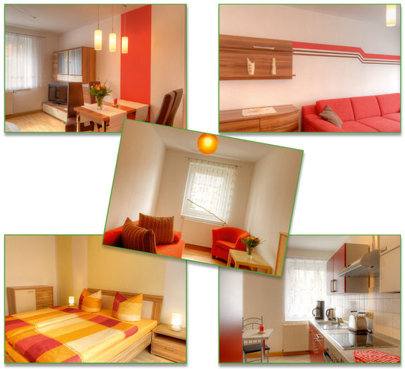 Fotokollage der Gästewohnung mit allen Fotos im Überblick.