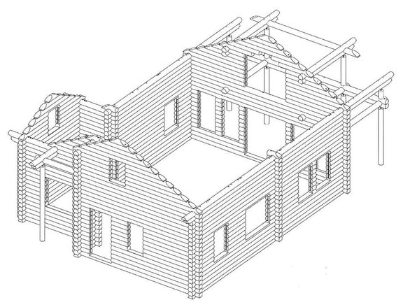 Blockbalkenrahmen vom Einfamilienhaus - Blockhausbau - Werkplanung des Holzhauses in massiver Blockbauweise