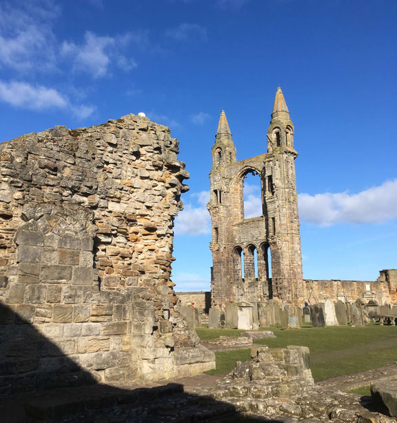 The ruins of St. Andrews Cathedral bathed in sunshine