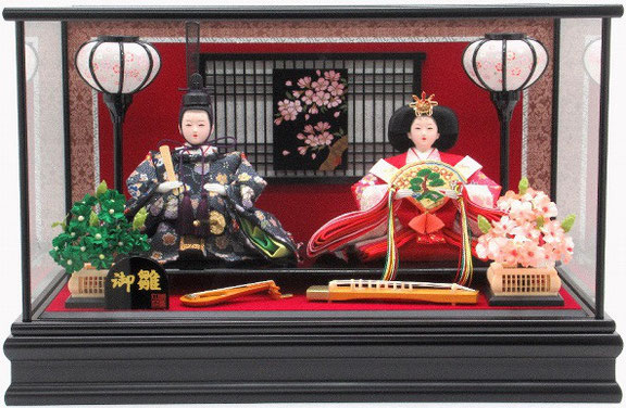 ひな人形 親王飾りケース入 三五2人 四角 黒塗り（S3335）