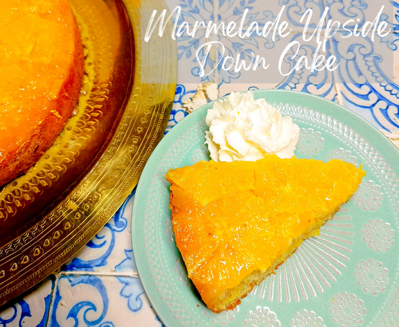 gestürzter Orangenkuchen mit Zitrusmarmelade und fluffigem Rührtei