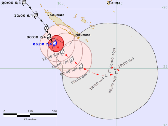 Forecast track map of Tropical Cyclone Fili, April 7 2022, Image from Fiji Met Service.