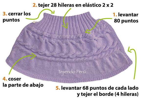 Cómo tejer una capa con trenzas tejida en dos agujas para niñas 