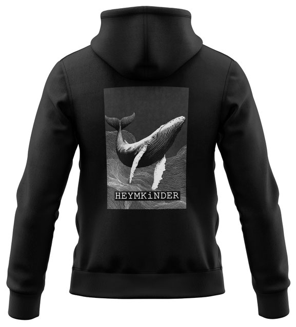 Heymkinder Zipper schwarz mit weißen Wal - Tattoo Art - Biobaumwolle - handmade Erfurt 