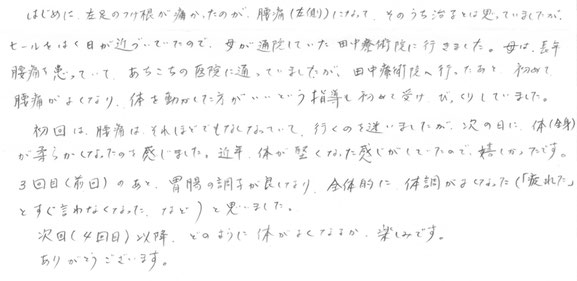 田中療術院　評判　腰痛、肩こり