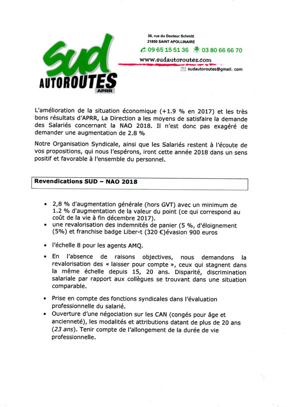 SUD Autoroutes APRR NAO revendications 