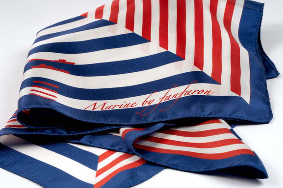 Foulard "Marine" - carré en soie, twill de soie, foulard made in France :  Fanfaron