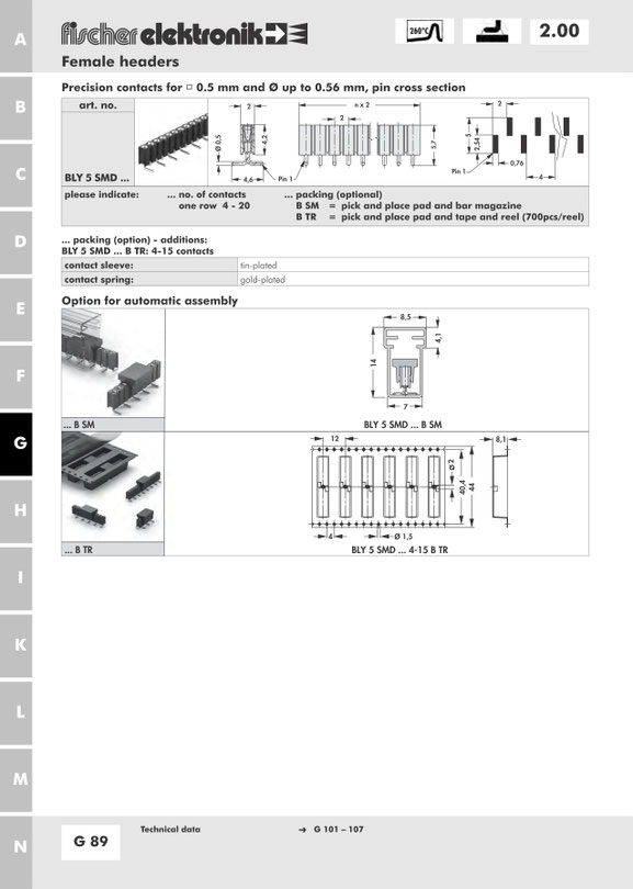 BLY 5 SMD   表面実装用連結ソケット 2mmピッチ