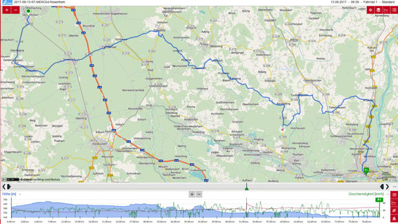 Die Route der Tour von Oberhaching nach Rosenheim 