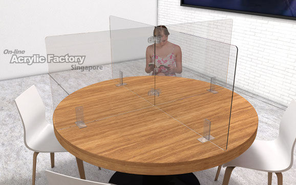 Acrylic shield Type4 round table with clear bracket and connector