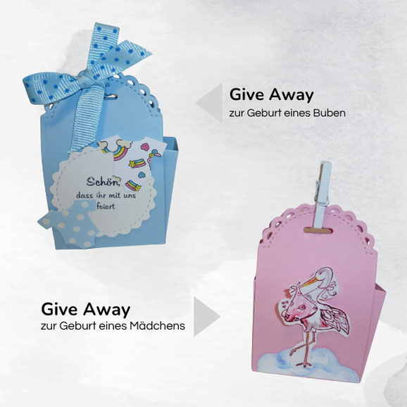 Give Away zur Geburt eines Buben. Give Away zur Geburt eines Mädchens.