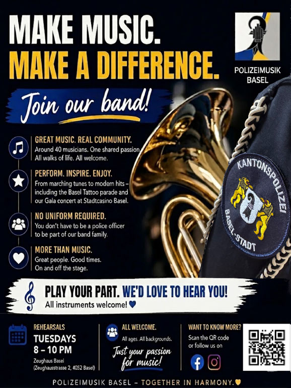 Make Music, Make a Difference, Join our band, Great Musik, Real Community, Perform, Inspire, Enjoy, more than Musik,  Windband, All Welcome