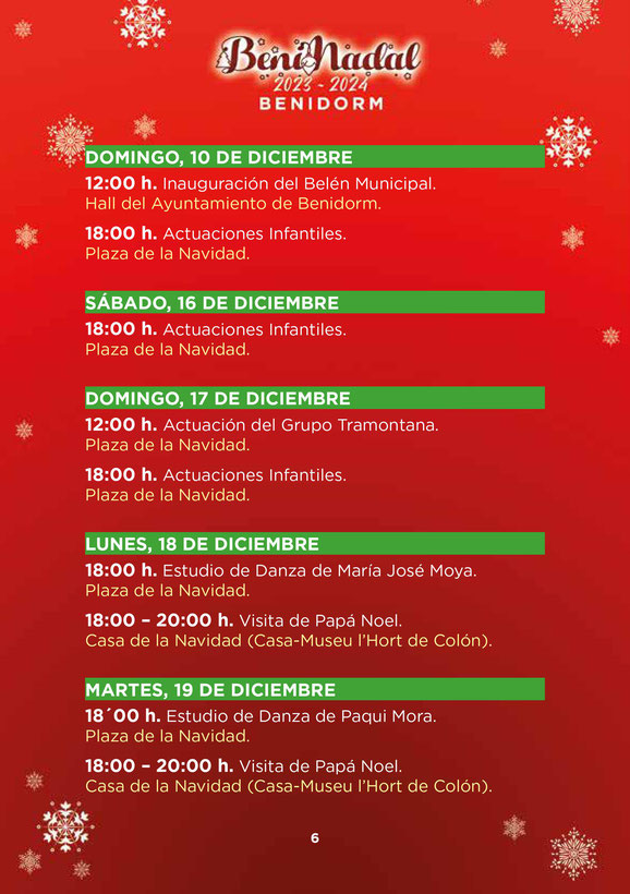 Programa de la Navidad en Benidorm