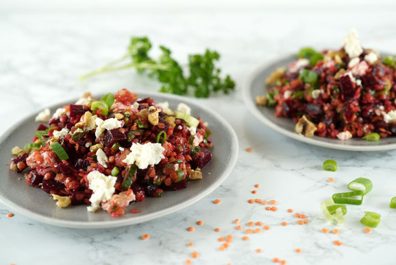 Linsen-Randen-Salat aus dem Dampfgarer.