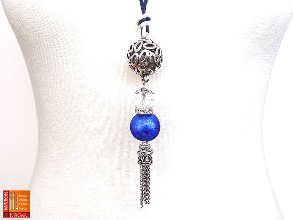 Halskette mit Kugelanhänger blau silber