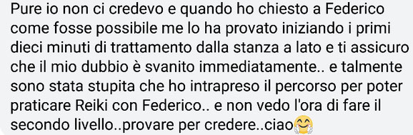 Cliente risponde a un commento su facebook, di una persona che dice che non crede ai trattamenti Reiki a distanza