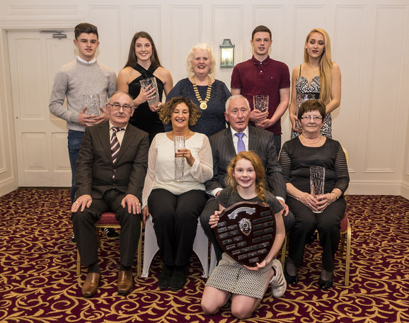 Front (kneeling): Eimear Doyle; Middle (sitting): John McGuone, Eileen Callan, Seán Callan, Mary McGuone; Back (standing): Jonathan Commins, Kate O'Connor, Georgina Drumm, Gabriel Bell, Amy McTeggart.