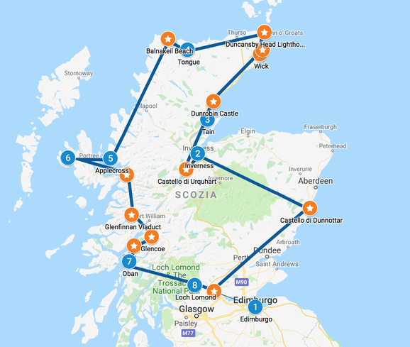 Mappa Tour Scozia 10 giorni