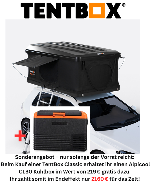 Dachzelt TentBox Classic zum Sonderpreis inkl. einer Alpicool CL 30 Kühlbox