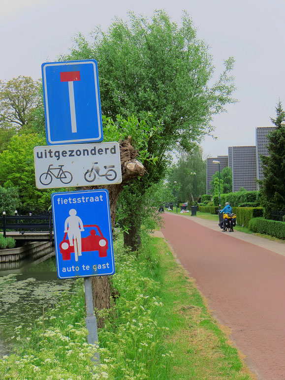 Radfahrer haben in Holland an vielen Orten Vortritt. Manchmal auch bei Kreiseln, was den Autofahrern nicht immer gefällt.