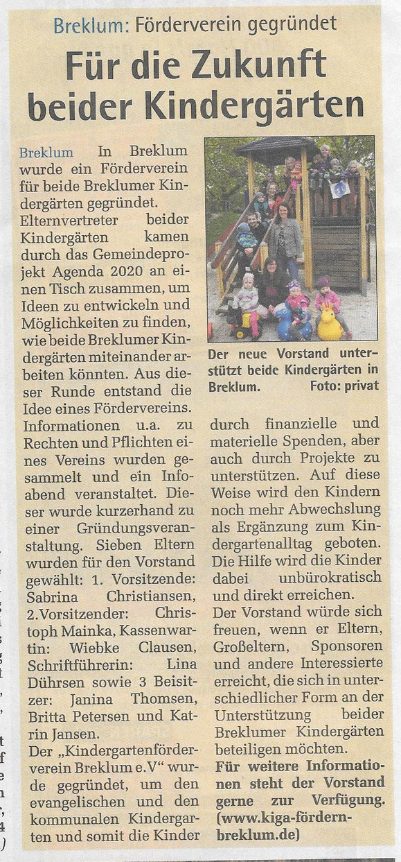 25.03.2015 * Gründung des Breklumer Kindergarten Fördervereins