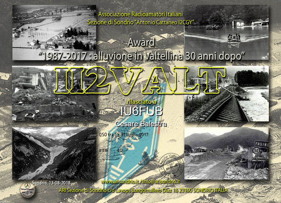 Award "II2VALT: 1987-2017 alluvione in Valtellina 30 anni dopo