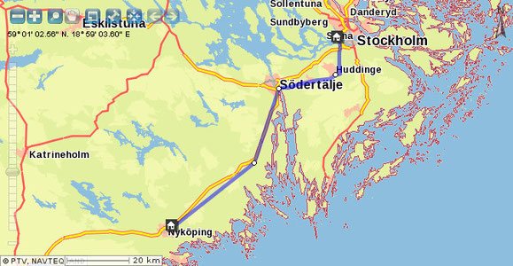 Ruta Nyköping - Estocolmo en tren